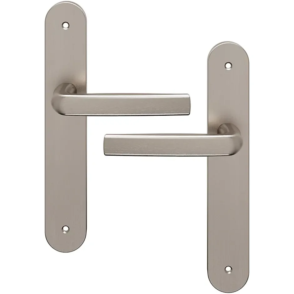 Ensemble poignée sur plaque Incurvé Primel effet nickel satin gris L.126mm x l.40mm entraxe 195mm-GoodHome Outlet