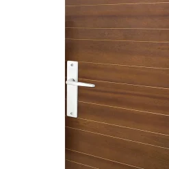 Ensemble poignée sur plaque rectangulaire serrure Colan effet argenté satin gris L.106mm x l.39.8mm entraxe 165mm