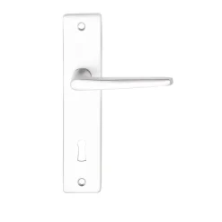 Ensemble poignée sur plaque rectangulaire serrure Colan effet argenté satin gris L.106mm x l.39.8mm entraxe 165mm