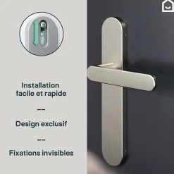 GoodHome Ensemble poignée sur plaque rond Minzh effet nickel satin gris L.120mm x l.42mm entraxe 165-195mm