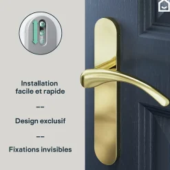 GoodHome Ensemble poignée sur plaque rond Ruis effet laiton doré L.138.5mm x l.42mm entraxe 165-195mm