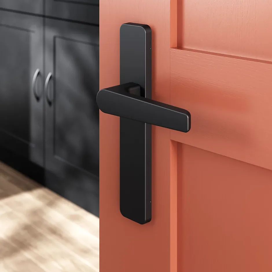 GoodHome Ensemble poignée sur plaque rectangulaire Kerver effet nickel mat noir L.128mm x l.42mm entraxe 165-195mm