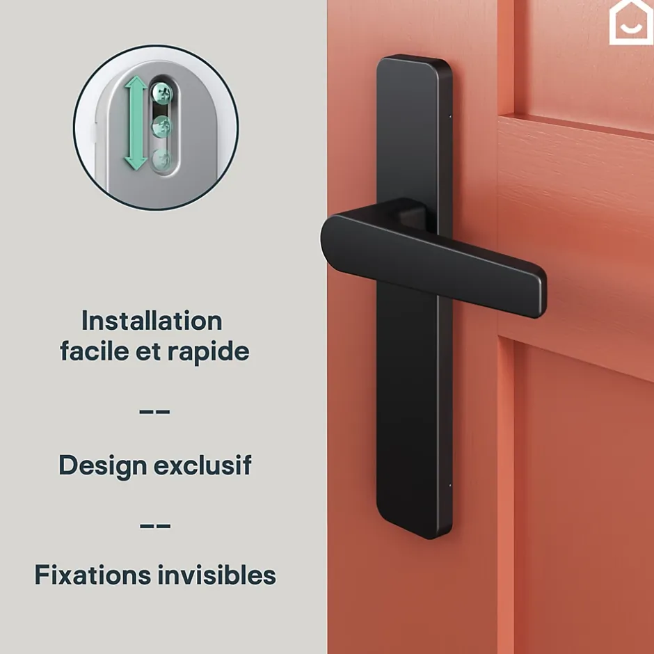 GoodHome Ensemble poignée sur plaque rectangulaire Kerver effet nickel mat noir L.128mm x l.42mm entraxe 165-195mm