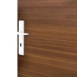 Ensemble poignée sur plaque rectangulaire serrure Colan satin blanc L.106mm x l.39.8mm entraxe 195mm