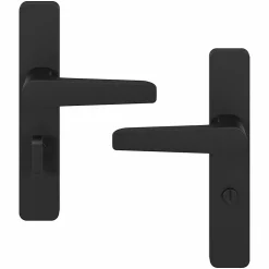 GoodHome Ensemble poignée sur plaque rectangulaire à condamnation Kerver effet nickel mat noir L.128mm x l.42mm entraxe 165-195mm