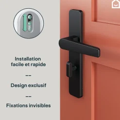 GoodHome Ensemble poignée sur plaque rectangulaire à condamnation Kerver effet nickel mat noir L.128mm x l.42mm entraxe 165-195mm