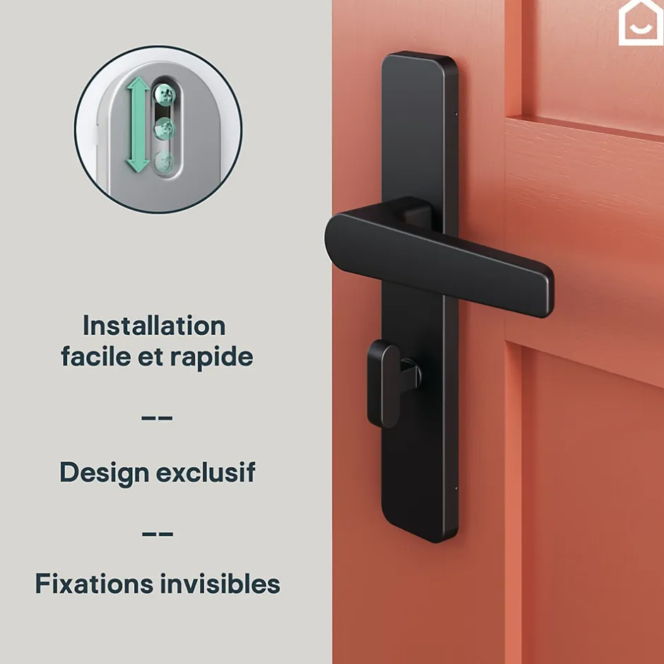 GoodHome Ensemble poignée sur plaque rectangulaire à condamnation Kerver effet nickel mat noir L.128mm x l.42mm entraxe 165-195mm