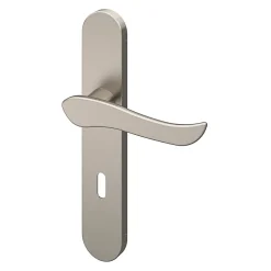 Ensemble poignée sur plaque rond serrure Armel effet nickel satin gris L.130mm x l.42mm entraxe 165-195mm-GoodHome Discount