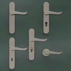 Ensemble poignée sur plaque rond serrure Armel effet nickel satin gris L.130mm x l.42mm entraxe 165-195mm-GoodHome Discount