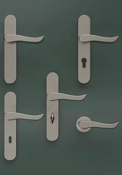 Ensemble poignée sur plaque rond serrure Armel effet nickel satin gris L.130mm x l.42mm entraxe 165-195mm-GoodHome Discount