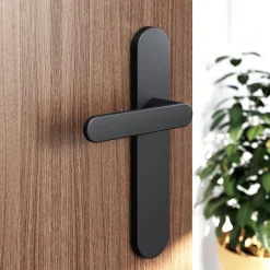 Ensemble poignée sur plaque rond Minzh effet nickel mat noir L.120mm x l.42mm entraxe 165-195mm-GoodHome Outlet