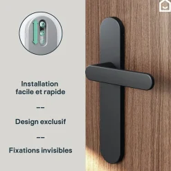 Ensemble poignée sur plaque rond Minzh effet nickel mat noir L.120mm x l.42mm entraxe 165-195mm-GoodHome Outlet