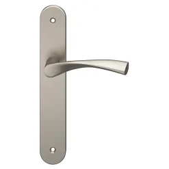 GoodHome Ensemble poignée sur plaque rond Breage effet nickel satin gris L.120.5mm x l.40mm entraxe 195mm