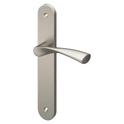 GoodHome Ensemble poignée sur plaque rond Breage effet nickel satin gris L.120.5mm x l.40mm entraxe 195mm