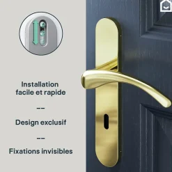 Ensemble poignée sur plaque rond serrure Ruis effet laiton doré L.138.5mm x l.42mm entraxe 165-195mm-GoodHome New