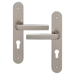 Ensemble poignée sur plaque Incurvé cylindre Primel effet nickel satin gris L.126mm x l.40mm entraxe 195mm-GoodHome Discount
