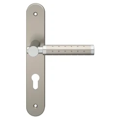 GoodHome Ensemble poignée sur plaque rondcylindre Brigg effet chrome et nickel satin gris L.132mm x l.40mm entraxe 195mm