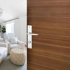 Ensemble poignée sur plaque rectangulaire à condamnation Colan effet chromé brillant gris L.106mm x l.39.8mm entraxe 165mm- New