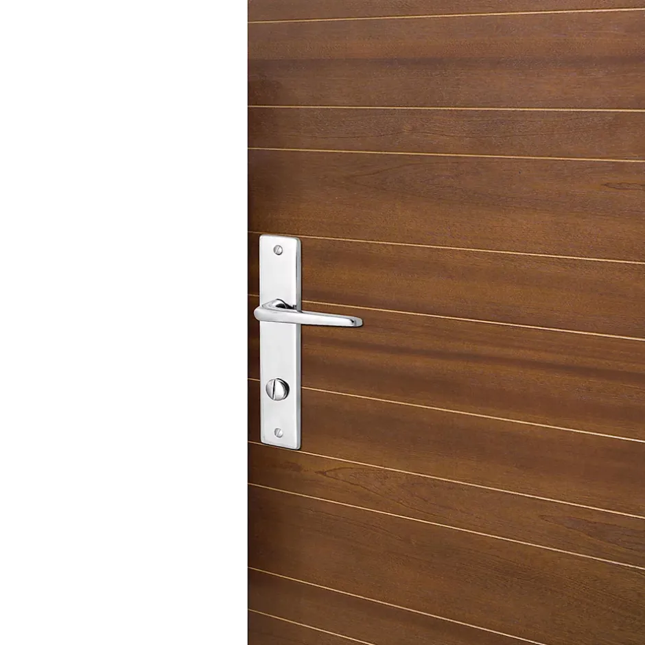 Ensemble poignée sur plaque rectangulaire à condamnation Colan effet chromé brillant gris L.106mm x l.39.8mm entraxe 165mm- New