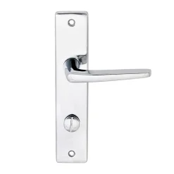 Ensemble poignée sur plaque rectangulaire à condamnation Colan effet chromé brillant gris L.106mm x l.39.8mm entraxe 165mm- New