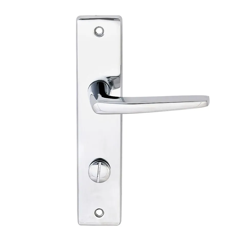 Ensemble poignée sur plaque rectangulaire à condamnation Colan effet chromé brillant gris L.106mm x l.39.8mm entraxe 165mm- New