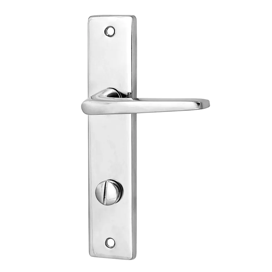 Ensemble poignée sur plaque rectangulaire à condamnation Colan effet chromé brillant gris L.106mm x l.39.8mm entraxe 165mm- New