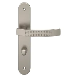 GoodHome Ensemble poignée sur plaque rond à condamnation Diss effet nickel satin gris L.139mm x l.40mm entraxe 195mm