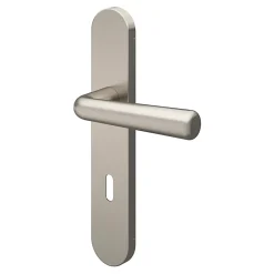 Ensemble poignée sur plaque rond serrure Dizel effet nickel satin gris L.121.5mm x l.42mm entraxe 165-195mm-GoodHome Discount