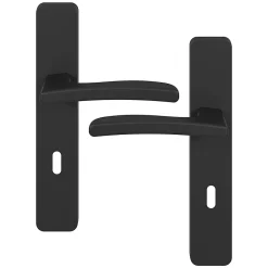 Ensemble poignée sur plaque rectangulaire serrure Irvil effet nickel mat noir L.126.5mm x l.42mm entraxe 165-195mm-GoodHome New