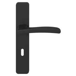 Ensemble poignée sur plaque rectangulaire serrure Irvil effet nickel mat noir L.126.5mm x l.42mm entraxe 165-195mm-GoodHome New