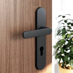 GoodHome Ensemble poignée sur plaque rondcylindre Minzh effet nickel mat noir L.120mm x l.42mm entraxe 165-195mm