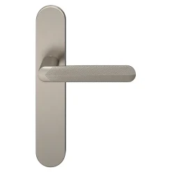 Ensemble poignée sur plaque rond Garlan effet nickel satin gris L.125mm x l.42mm entraxe 165-195mm-GoodHome Discount