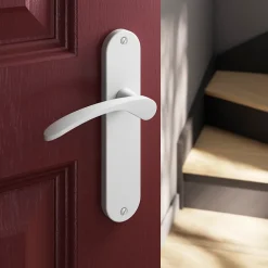 GoodHome Ensemble poignée sur plaque rond Beare mat blanc L.110.5mm x l.40mm entraxe 165mm