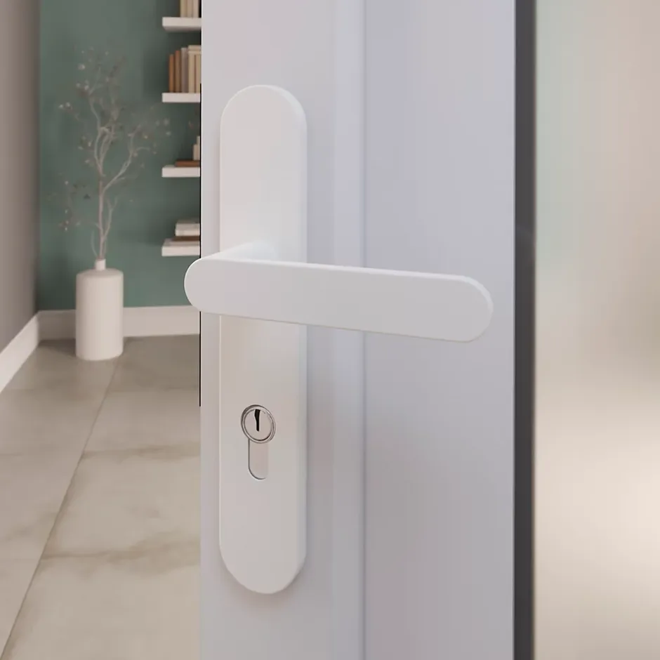 GoodHome Ensemble poignée sur plaque rond Minzh blanc L.120mm x l.40mm entraxe 195mm