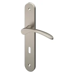 GoodHome Ensemble poignée sur plaque rond serrure Beare effet nickel satin gris L.110.5mm x l.40mm entraxe 195mm