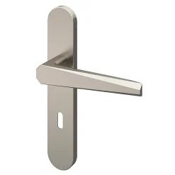 Ensemble poignée sur plaque rond serrure Keri effet nickel satin gris L.140mm x l.42mm entraxe 165-195mm-GoodHome New
