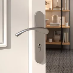 Ensemble poignée sur plaque rond Ruis effet nickel satin gris L.138.5mm x l.40mm entraxe 195mm-GoodHome New