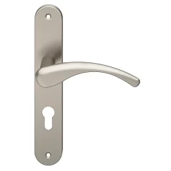 Ensemble poignée sur plaque rond Ruis effet nickel satin gris L.138.5mm x l.40mm entraxe 195mm-GoodHome New