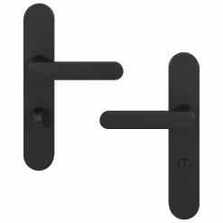 GoodHome Ensemble poignée sur plaque rond à condamnation Minzh effet nickel mat noir L.120mm x l.42mm entraxe 165-195mm