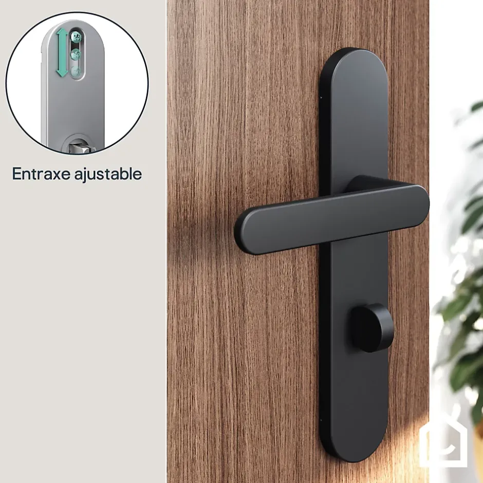 GoodHome Ensemble poignée sur plaque rond à condamnation Minzh effet nickel mat noir L.120mm x l.42mm entraxe 165-195mm