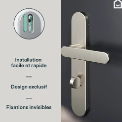 Ensemble poignée sur plaque rond à condamnation Minzh effet nickel satin gris L.120mm x l.42mm entraxe 165-195mm-GoodHome Clearance