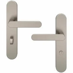 Ensemble poignée sur plaque rond à condamnation Minzh effet nickel satin gris L.120mm x l.42mm entraxe 165-195mm-GoodHome Clearance