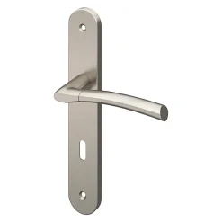 Ensemble poignée sur plaque rond serrure Hirel effet nickel satin gris L.128mm x l.40mm entraxe 195mm-GoodHome Best