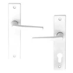 Ensemble poignée sur plaque cylindre rectangulaire Colan satin blanc L.106mm x l.39.8mm entraxe 165mm