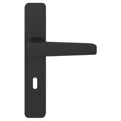 Ensemble poignée sur plaque rectangulaire serrure Kerver effet nickel mat noir L.128mm x l.42mm entraxe 165-195mm-GoodHome Best