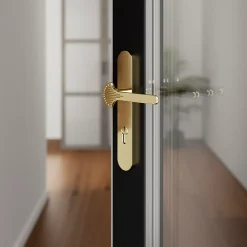 Ensemble poignée sur plaque rond Rubian effet laiton doré L.130mm x l.40mm entraxe 195mm-GoodHome Discount