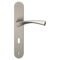 GoodHome Ensemble poignée sur plaque rond serrure Breage effet nickel satin gris L.120.5mm x l.40mm entraxe 195mm