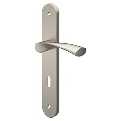 GoodHome Ensemble poignée sur plaque rond serrure Breage effet nickel satin gris L.120.5mm x l.40mm entraxe 195mm