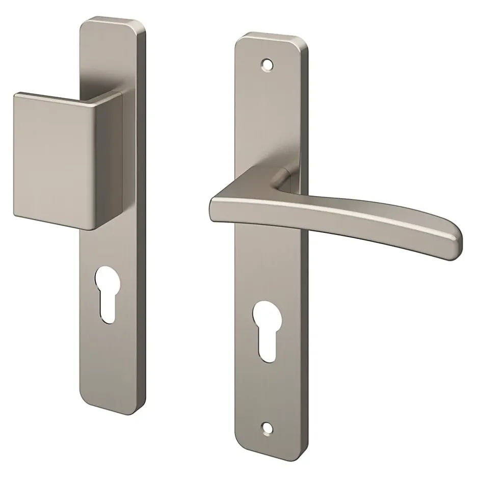 Ensemble poignée sur plaque rectangulaire Irvil effet nickel satin gris l.x l.40mm entraxe 195mm-GoodHome Sale