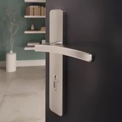 Ensemble poignée sur plaque rectangulaire Irvil effet nickel satin gris l.x l.40mm entraxe 195mm-GoodHome Sale